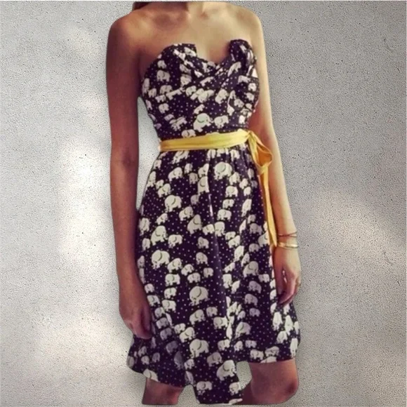 Anthropologie Porridge Elephant Print Strapless Dress, Size 6 - Picture 2 of 13